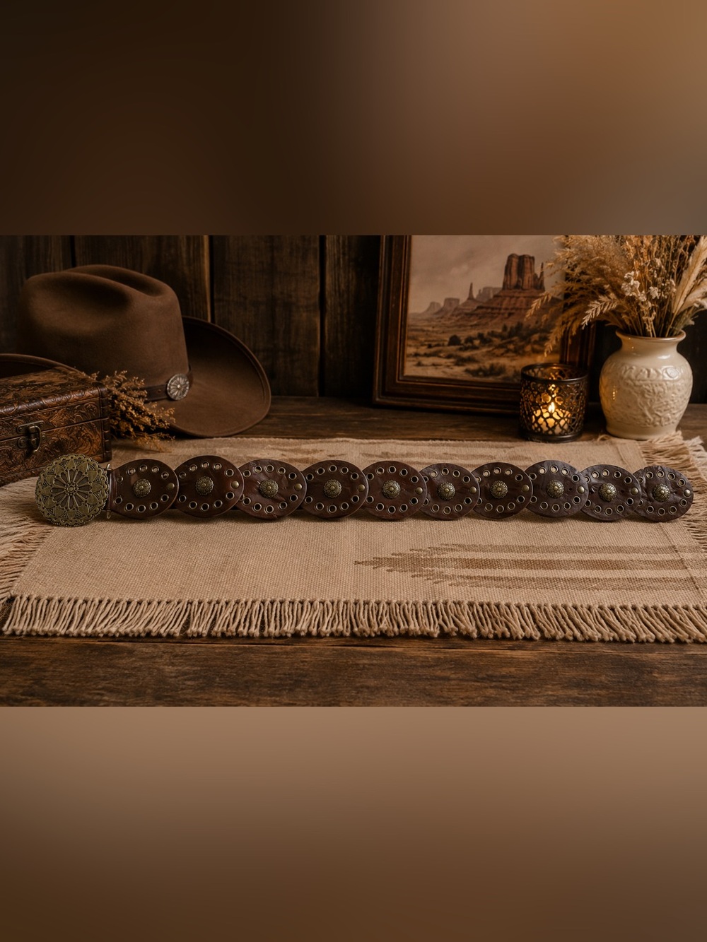 Rustic Brown Leather Concho Belt size small
